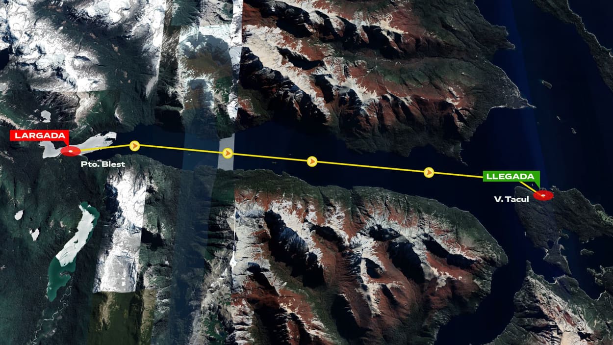 Mapa del cruce del brazo Blest a Villa Tacul, lago Nahuel Huapi